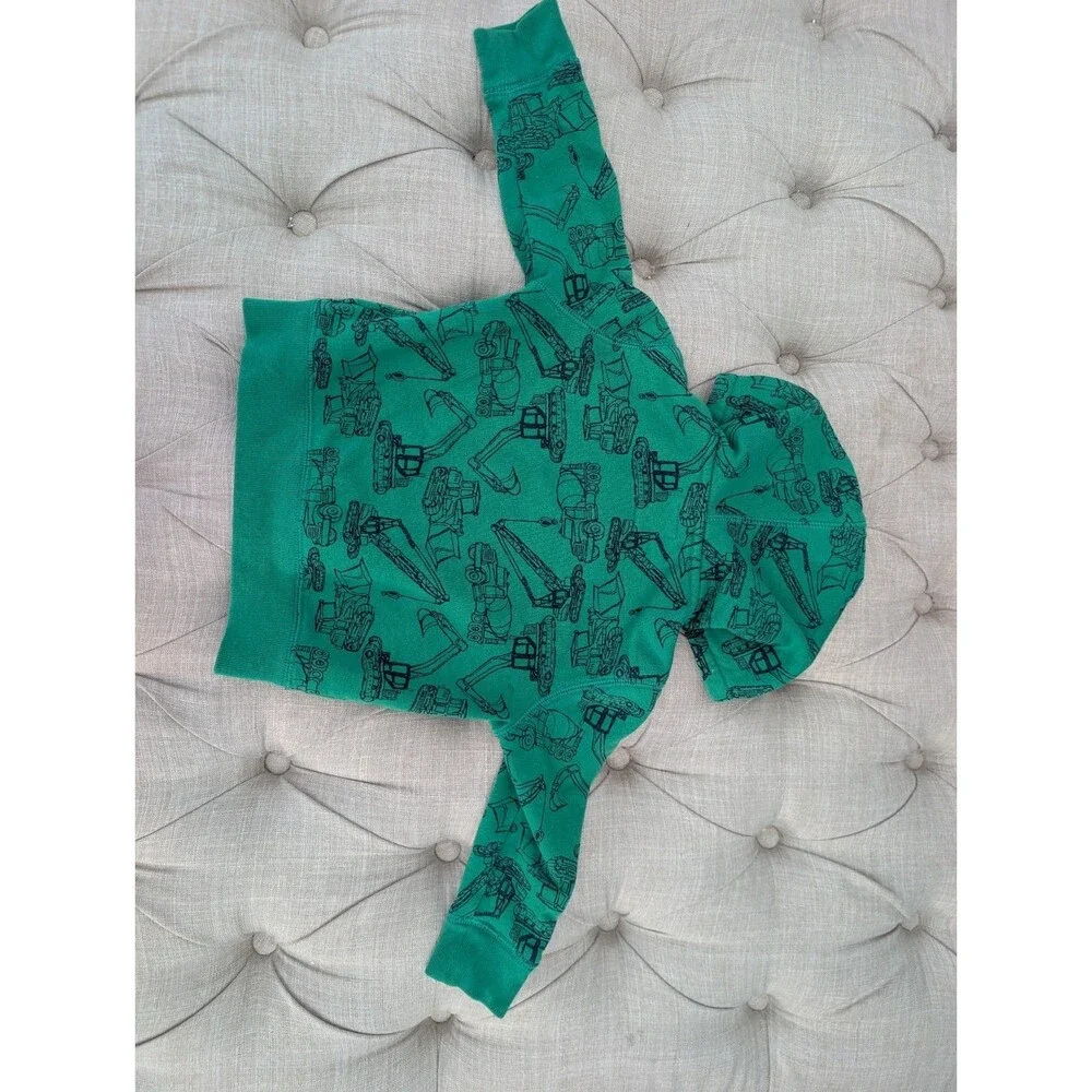 Gap Toddler Boy Construction Vehicles Green Logo Hoodie Sweater Full Zip Size 2
